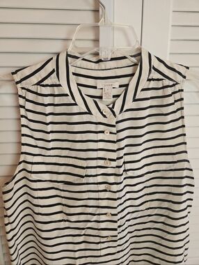 J.Crew Silk Tank Tan Black Business Casual Size 10 Buttons Capsule Womens Work
